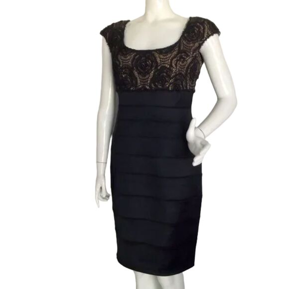 TADASHI Dress, 12, Blue/Tan lace, Bandage Skirt, Scoop neck, Cap sleeves - Picture 4 of 14